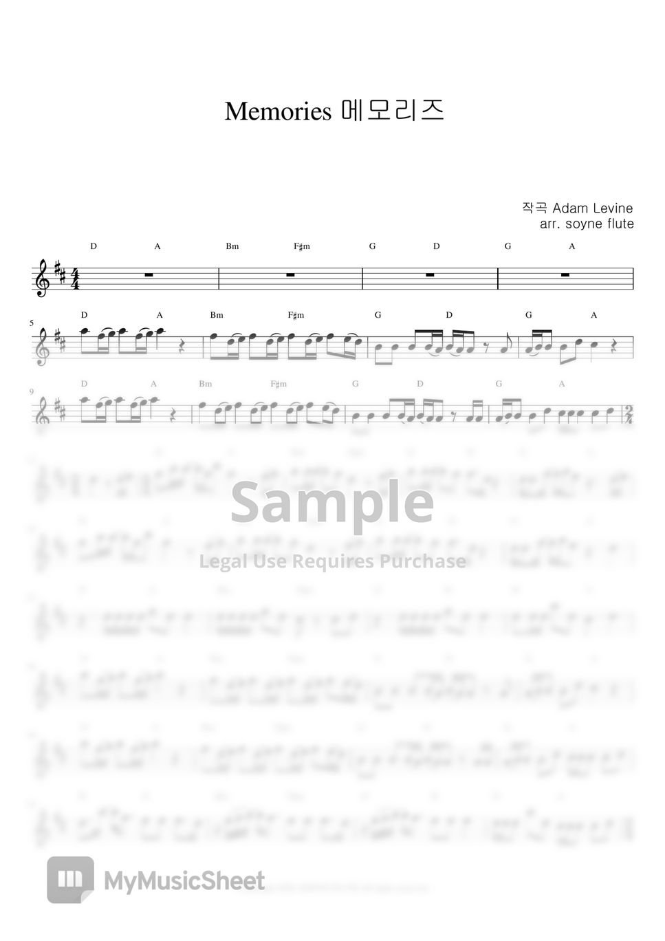 Maroon5 - Memories (Flute Sheet Music Easy) by sonye flute