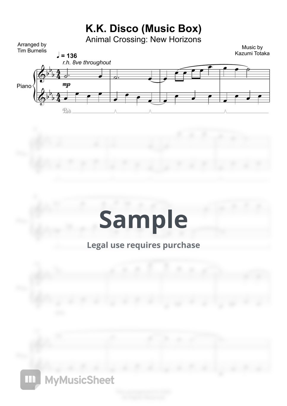 Animal Crossing: New Horizons - K.K. Disco (Music Box) Sheets by Tim