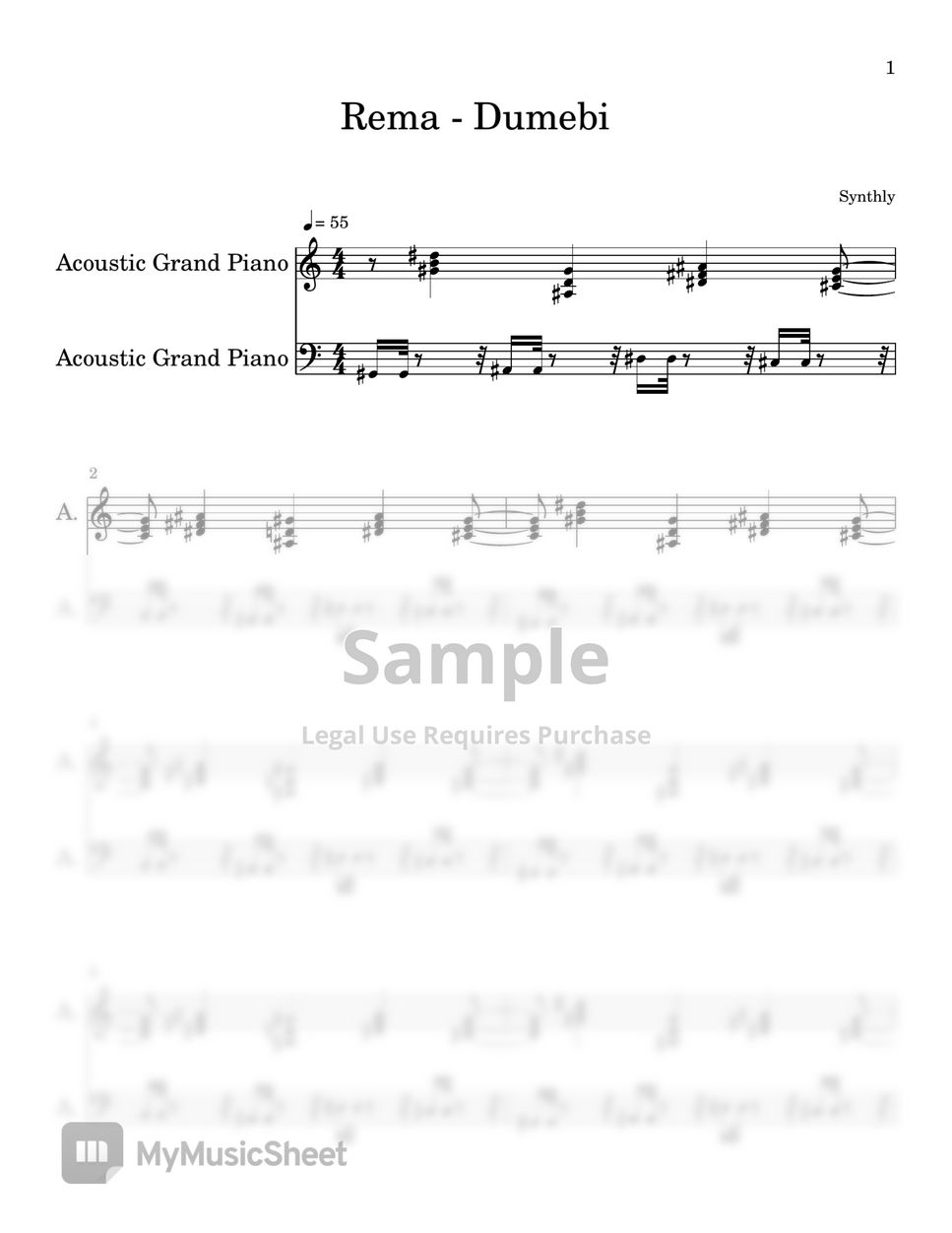 Rema Dumebi (EASY PIANO SHEET) Sheets by Synthly