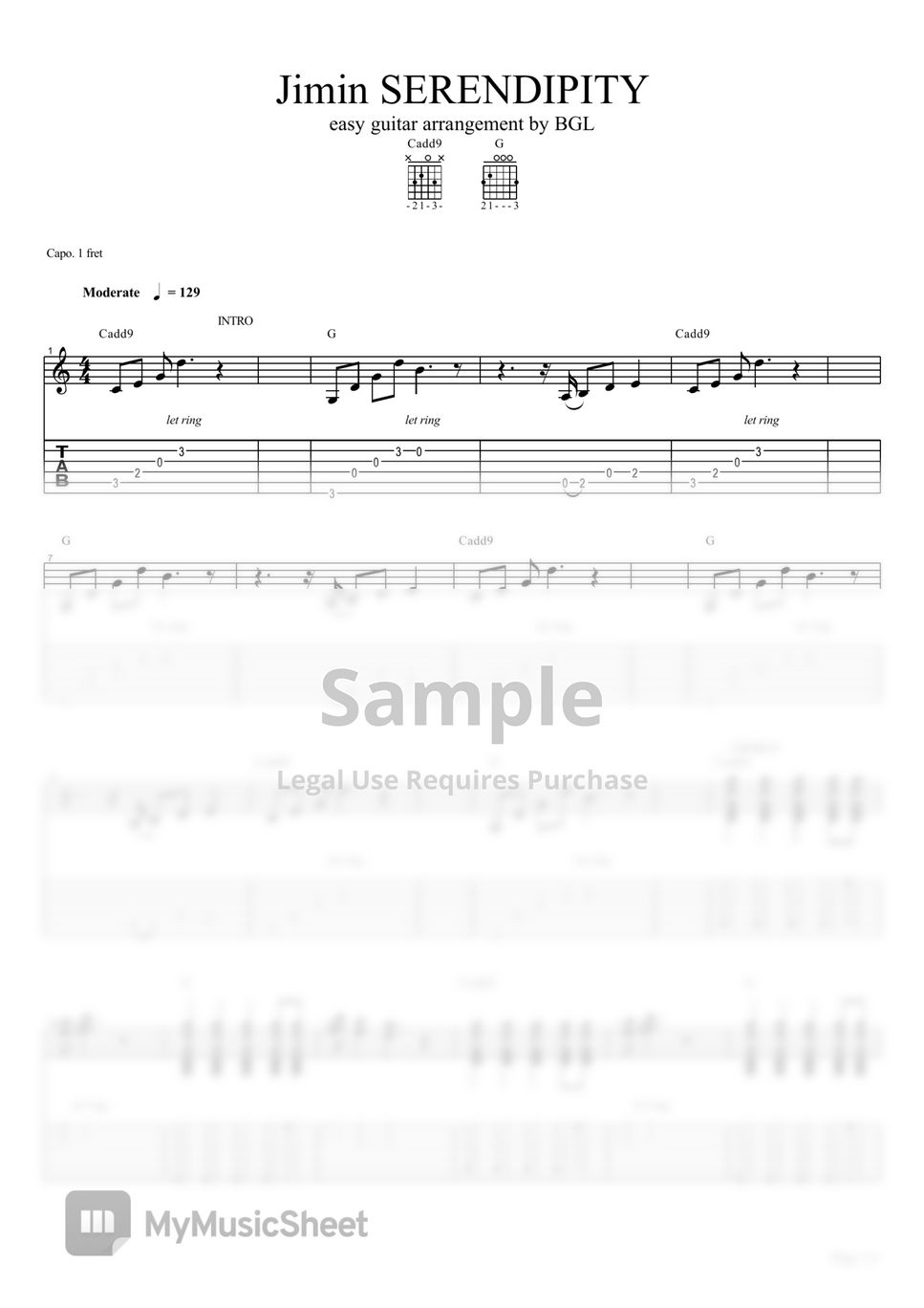 BTS - SERENDIPITY (guitar tab) Sheets by Woojeong Park