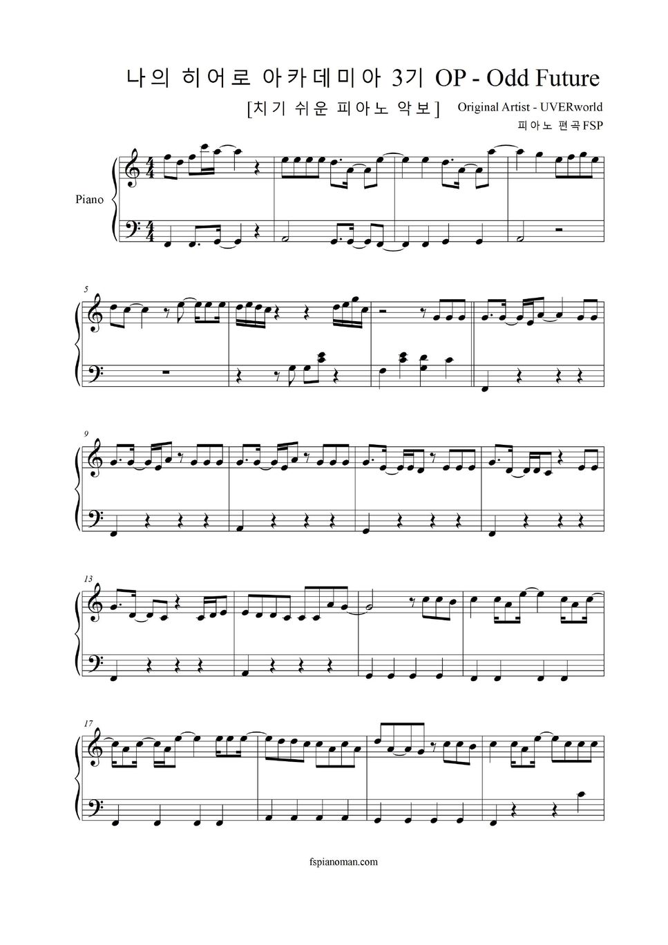 My Hero Academia Season 3 Op ODD FUTURE (EASY Piano) Sheet by