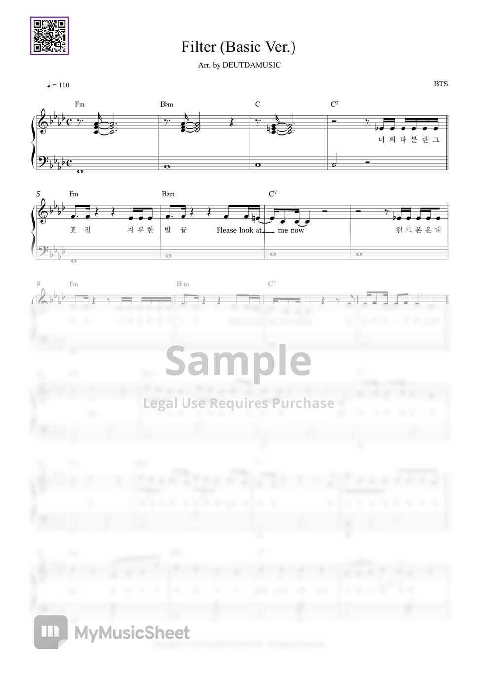 BTS(Jimin) Filter (Basic Ver.) 악보 by DEUTDAMUSIC