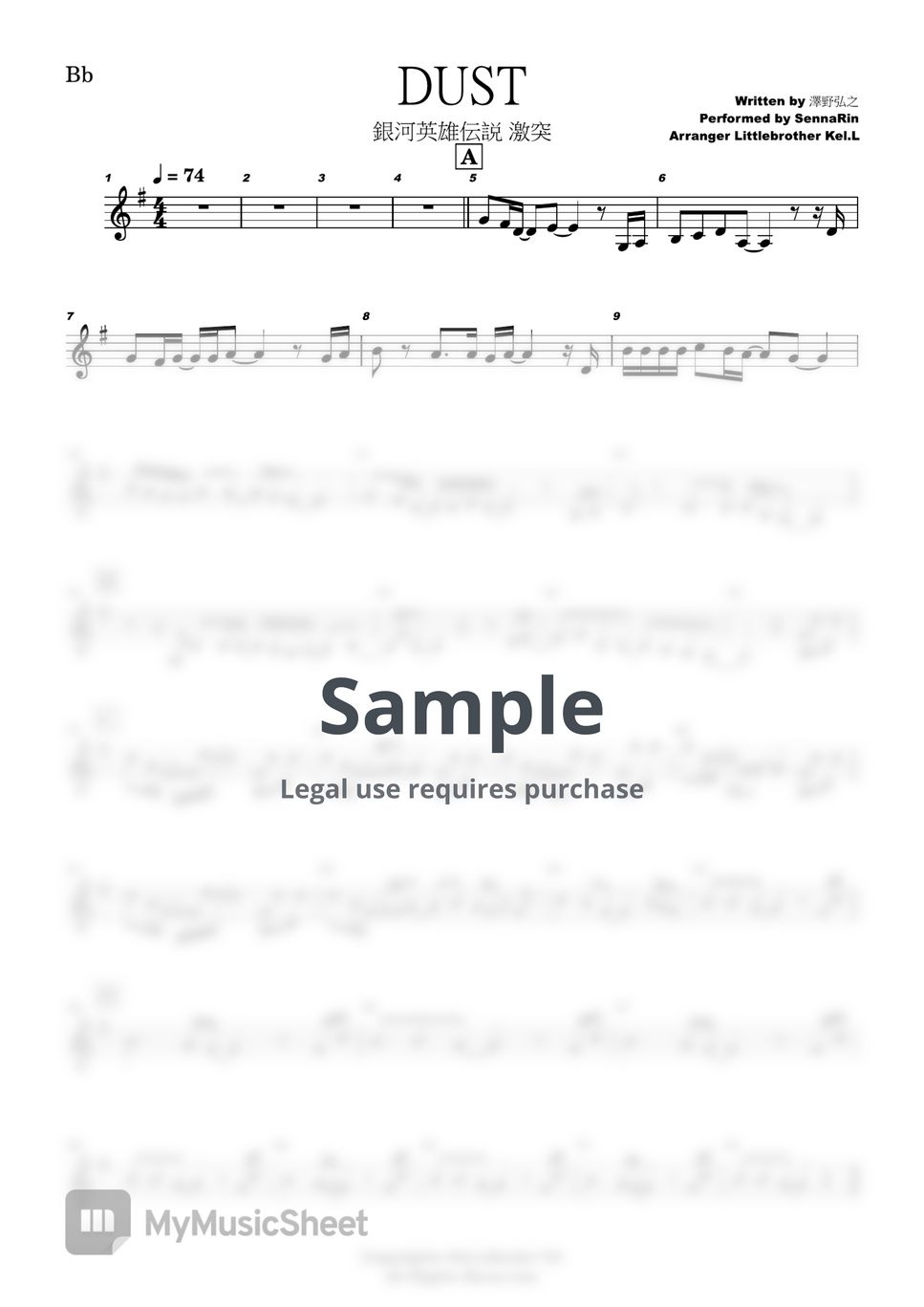 SennaRin - DUST (C/ Bb/ F/ Eb  solo sheet) by littlebrother Kel.L