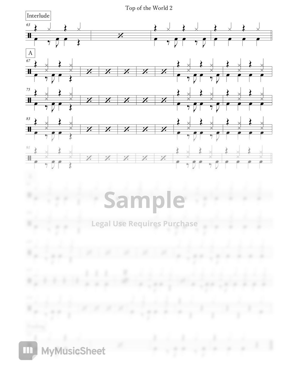 The Carpenters Top of the World Sheets by Arkadia Drums