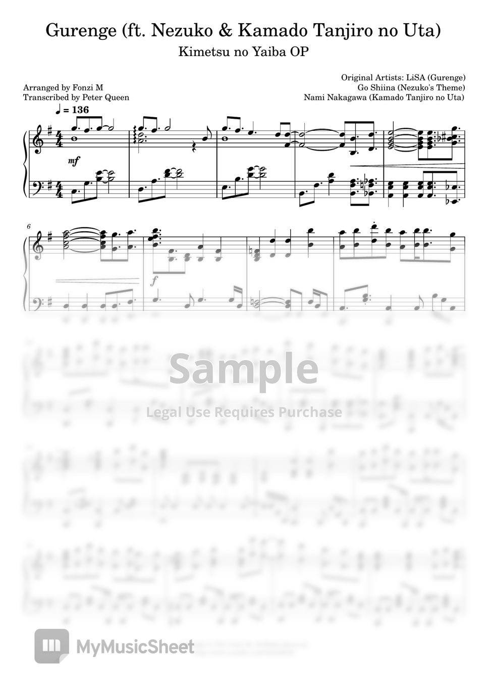 Kimetsu no Yaiba OP - Gurenge (Sheet Music PDF)