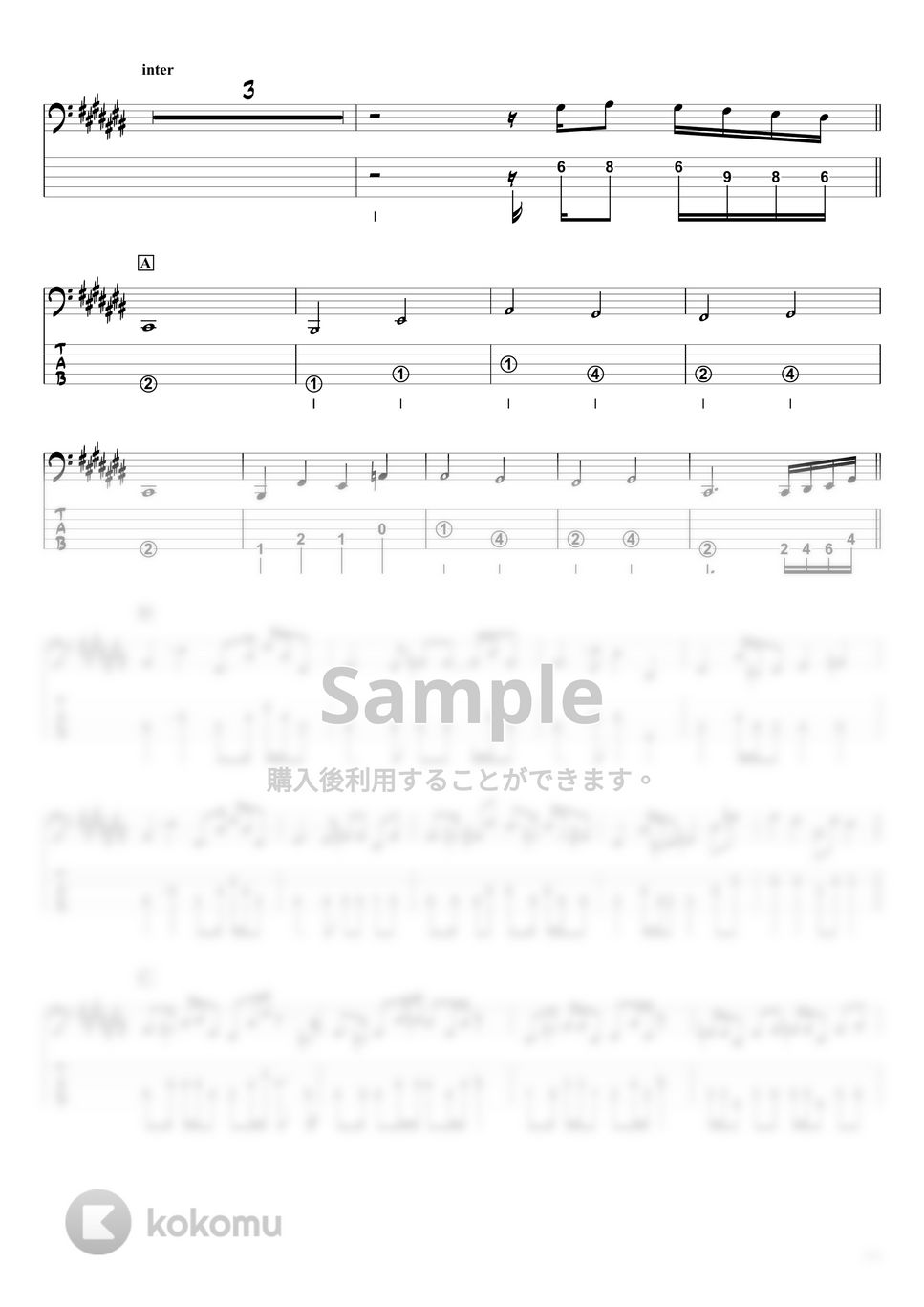 King Gnu - 白日 (『ベースTAB譜』☆5弦ベース対応) by swbass