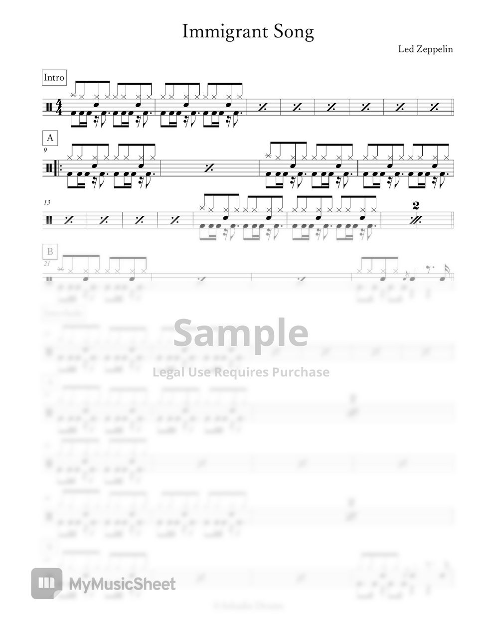 Immigrant Song Rock and Roll Sheets by Arkadia Drums