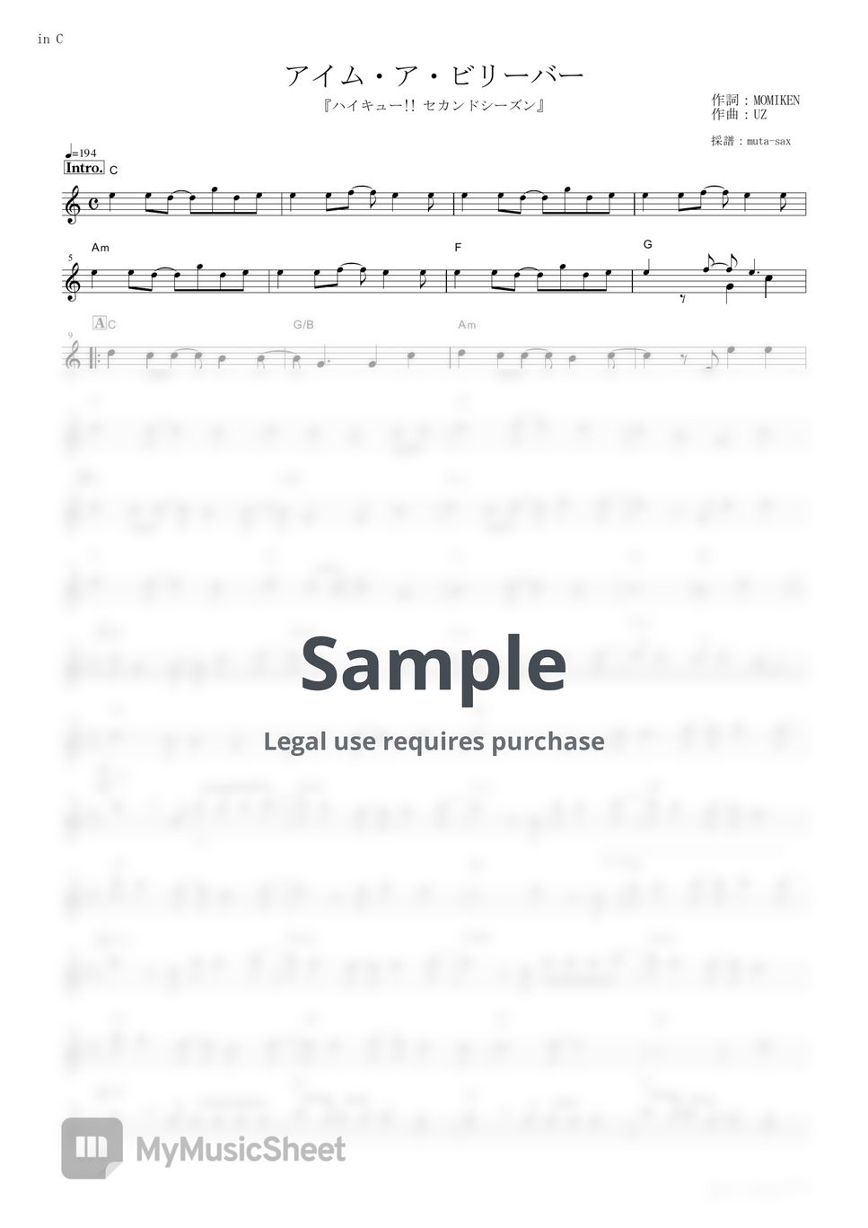 spyair-i-m-a-believer-haikyu-2nd-season-in-c-sheets-by-muta-sax
