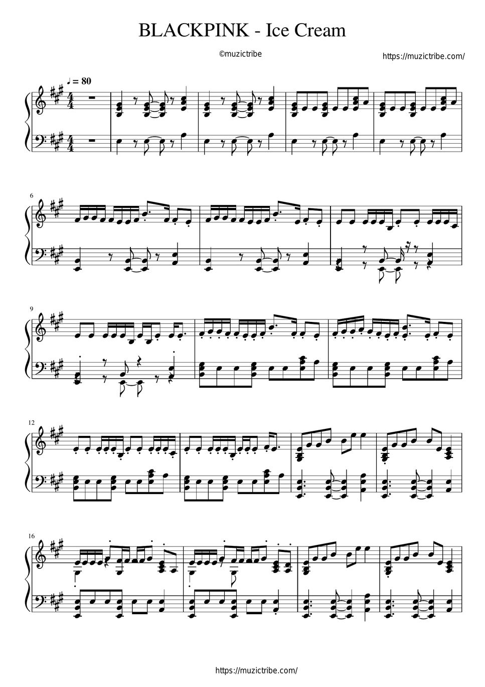 BLACKPINK 'Ice Cream (with Selena Gomez)' Piano Sheet + MIDI + MP3