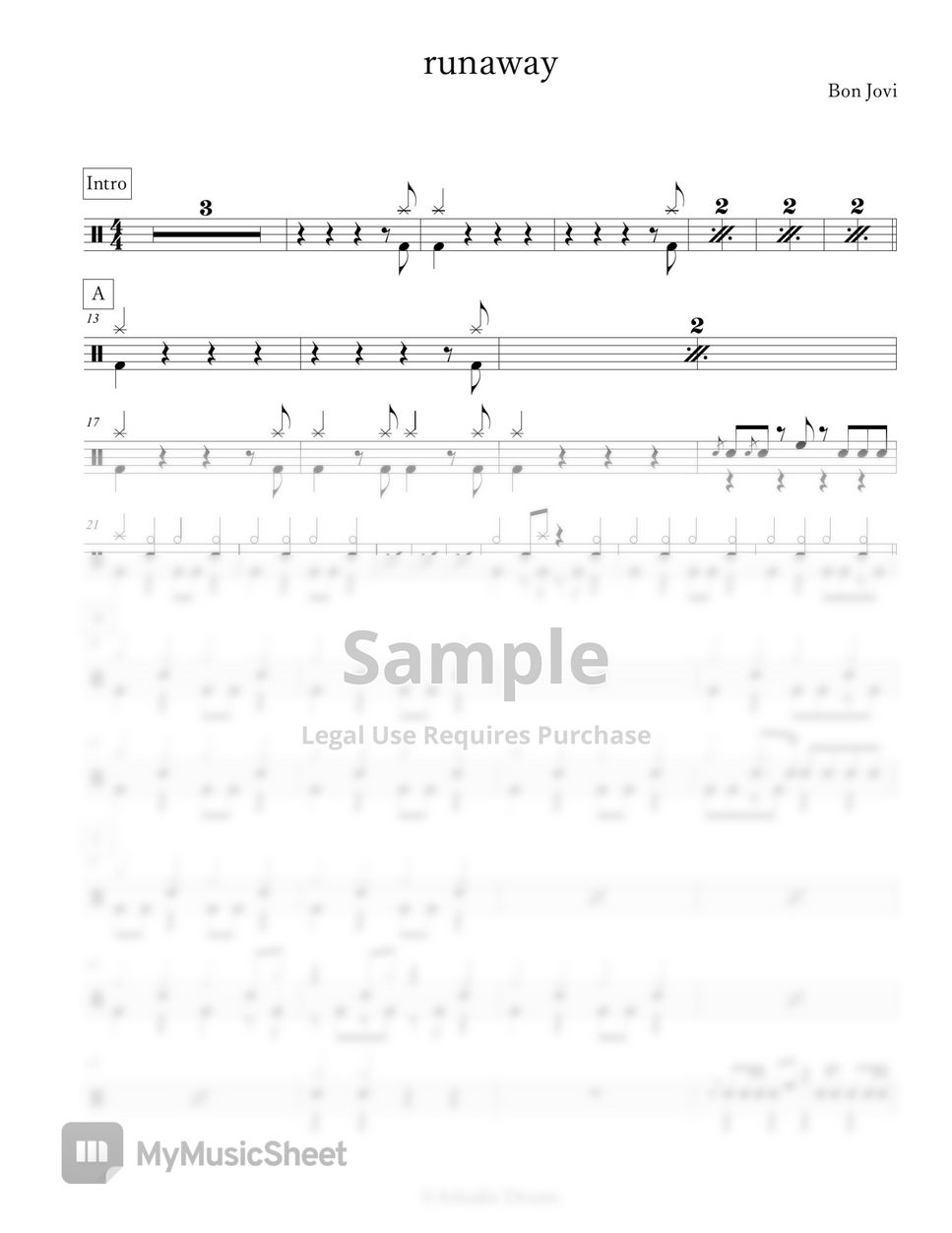 Bon Jovi runaway Sheets by Arkadia Drums