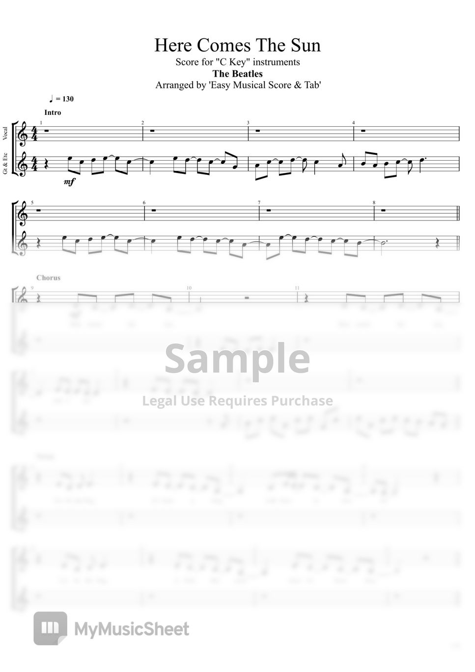 The Beatles - Here Comes The Sun (Score for "C Key" instruments) by EMST