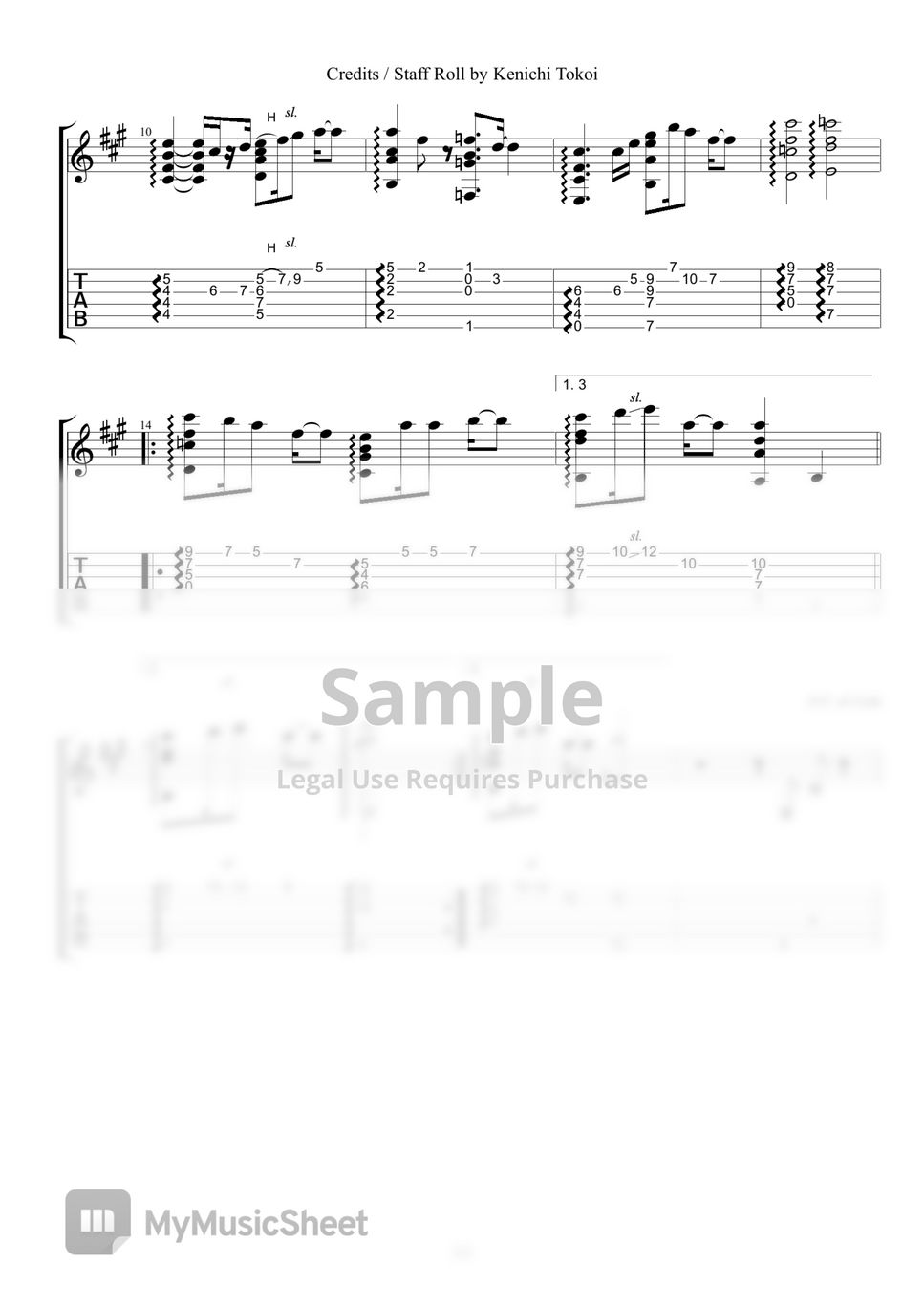 Sonic Advance 3 Credits / Staff Roll (Guitar TAB) Tabulatur + 1staff