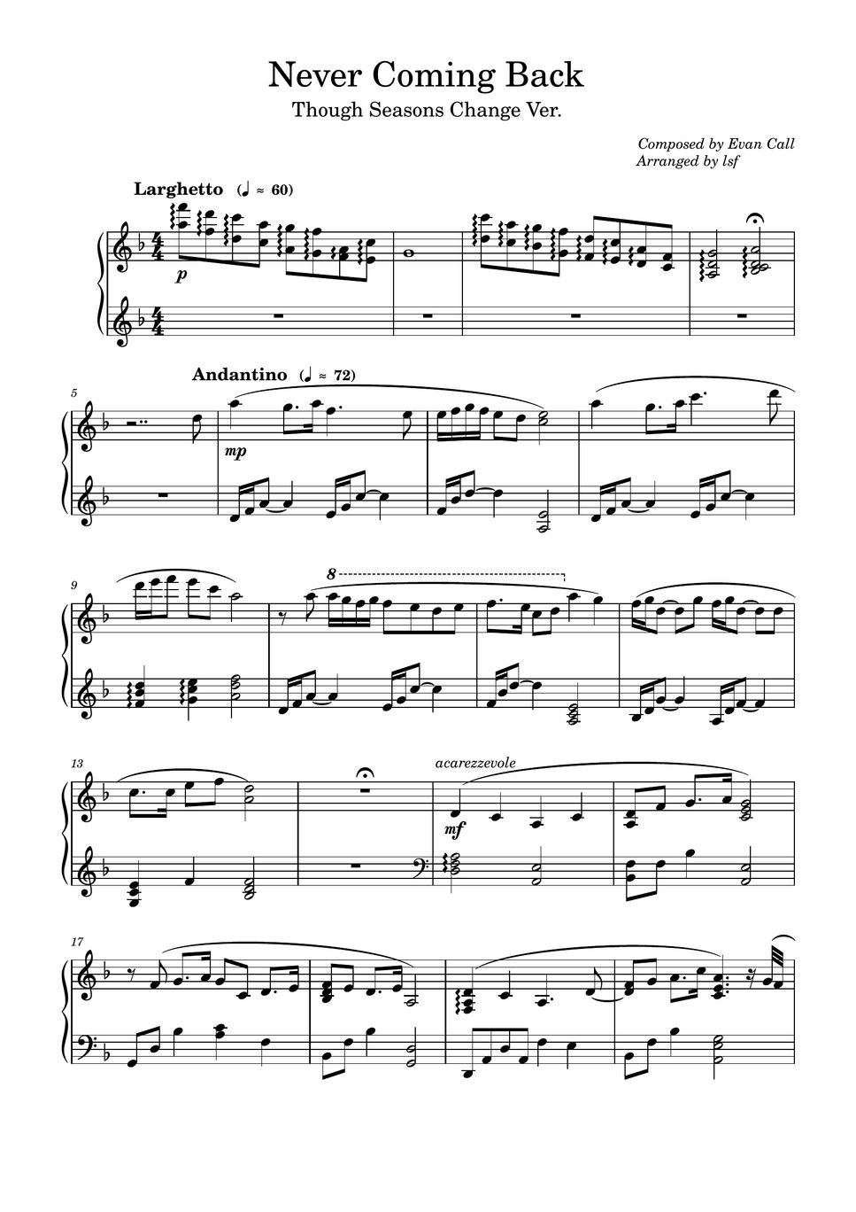 Evan Call Never Coming Back (Though Seasons Change Version) Sheets by lsf