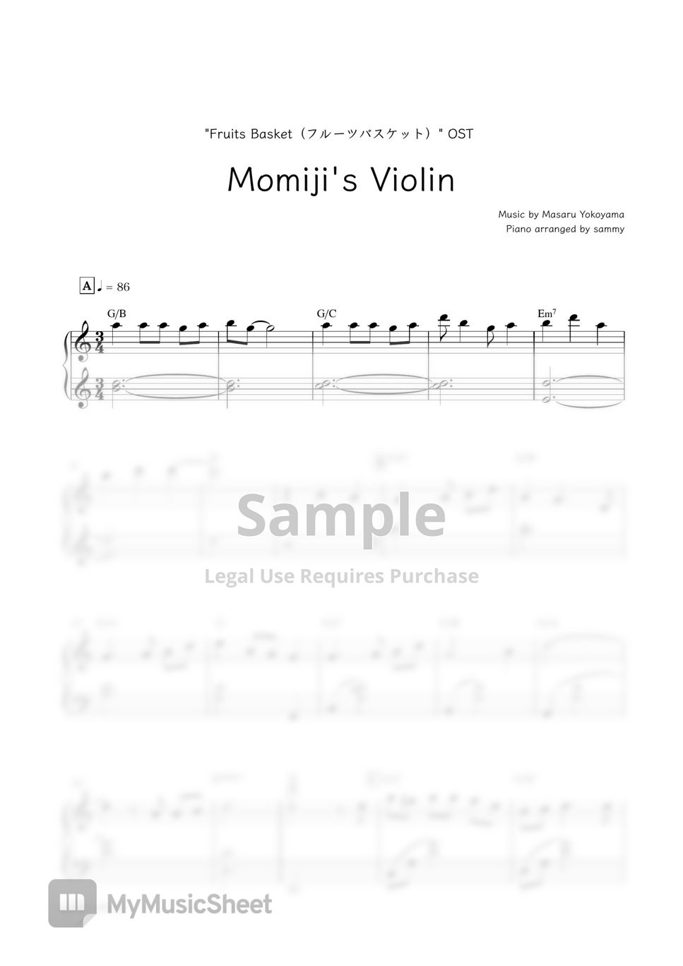 “Fruits Basket（フルーツバスケット）” OST Momiji's Violin Sheets by sammy