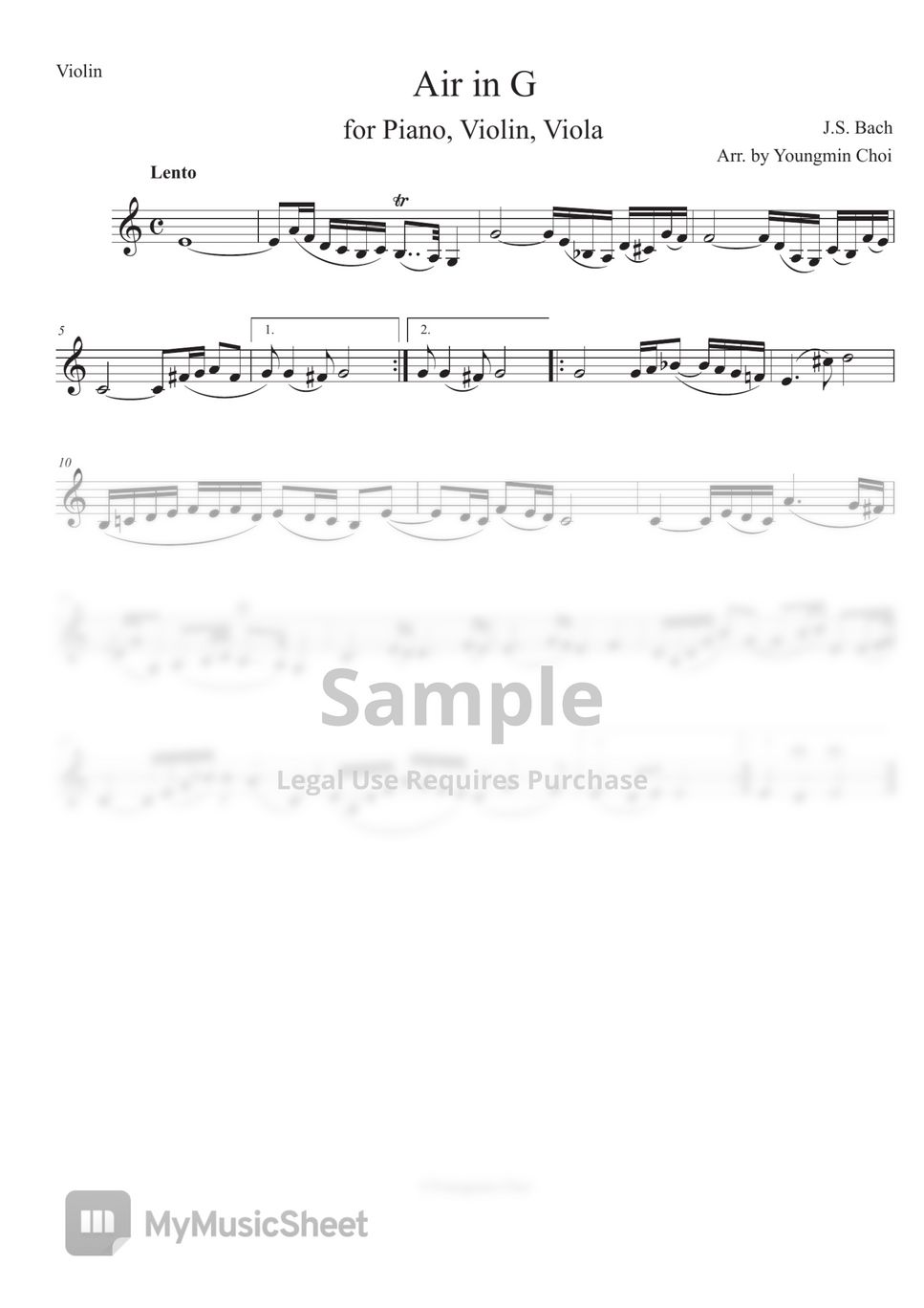 J.S.Bach - G 선상의 아리아 (Air in G) for Violin, Viola, Piano (피아노/비올라/바이올린) by Youngmin Choi