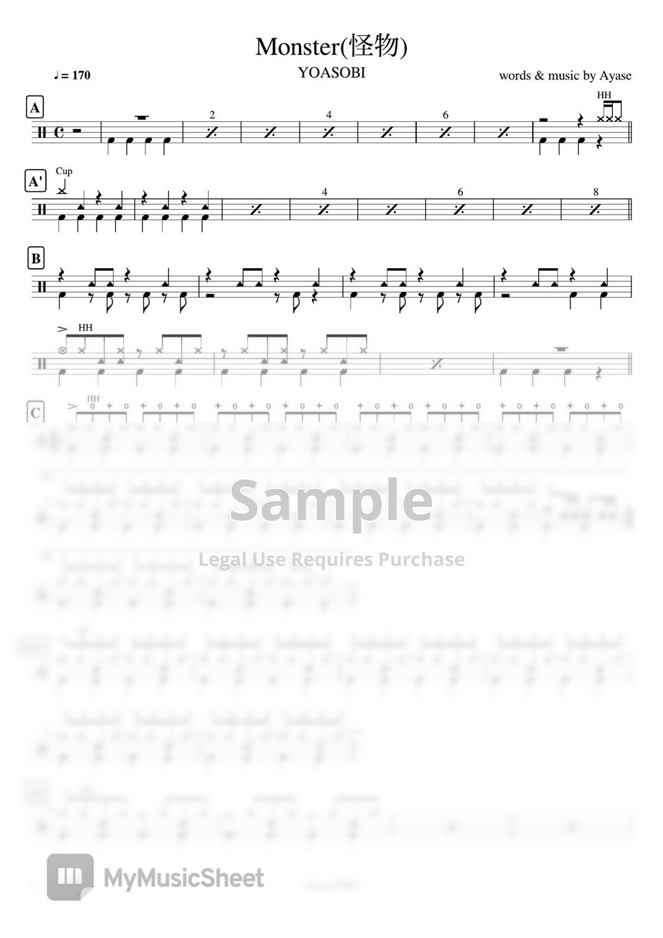 YOASOBI - Monster (怪物) by Cookai's J-pop Drum sheet music!!!