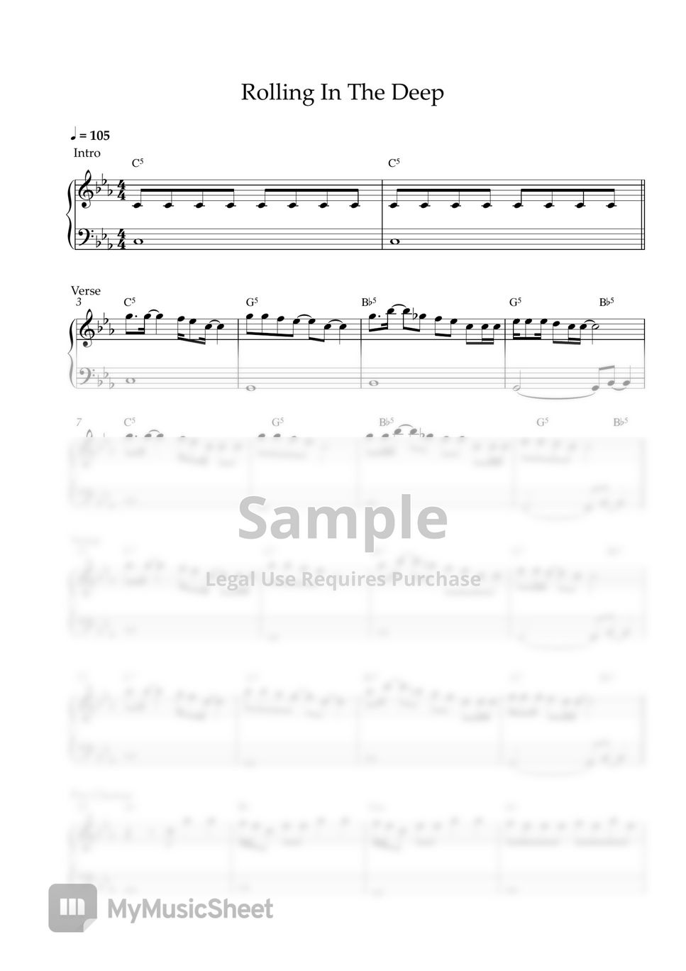 Adele - Rolling in the Deep (EASY PIANO SHEET) by Pianella Piano