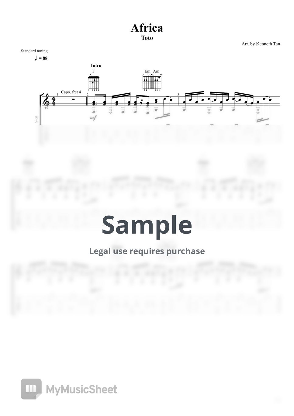 Toto | Fingerstyle Guitar - Africa Sheets by Kenneth Acoustic