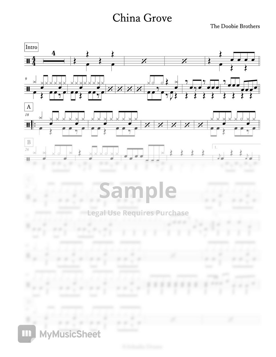 The Doobie Brothers China Grove Sheets by Arkadia Drums