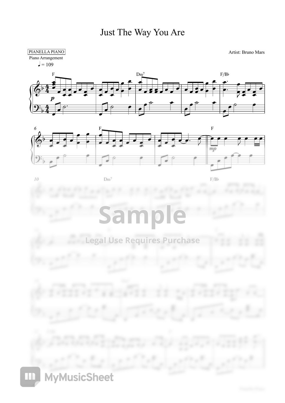 Bruno Mars - Just The Way You Are (Piano Sheet) by Pianella Piano