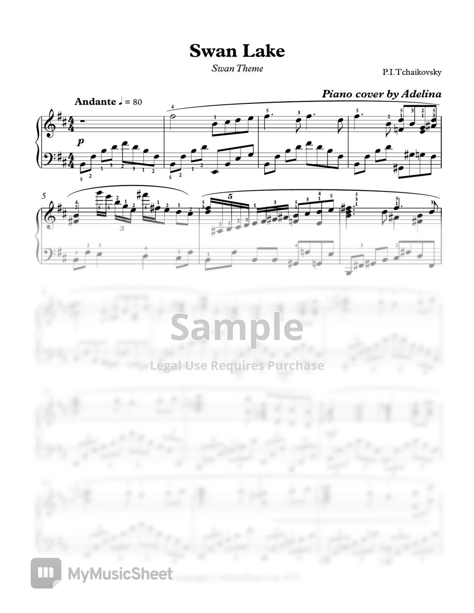 Tchaikovsky Swan Lake Swan Theme Sheets By Adelina Piano