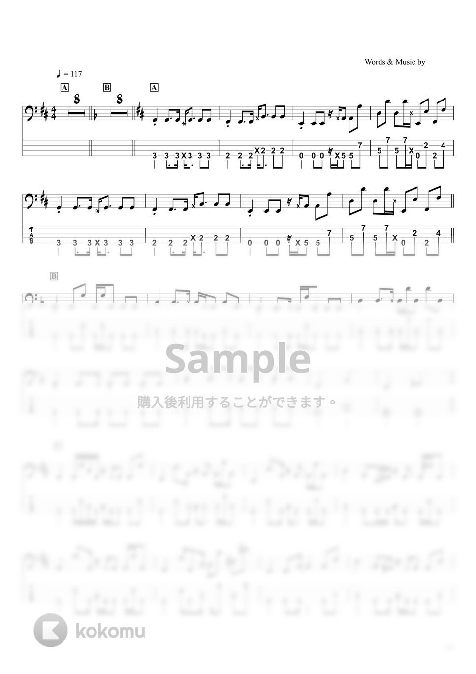藤井 風 - きらり (ベースTAB譜☆4弦ベース対応) by swbass