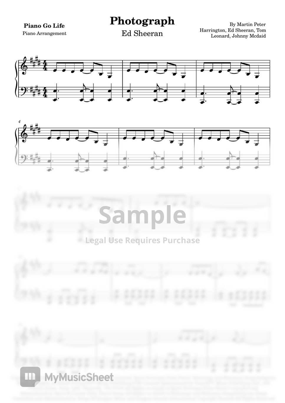 Ed Sheeran Photograph Sheets by Piano Go Life