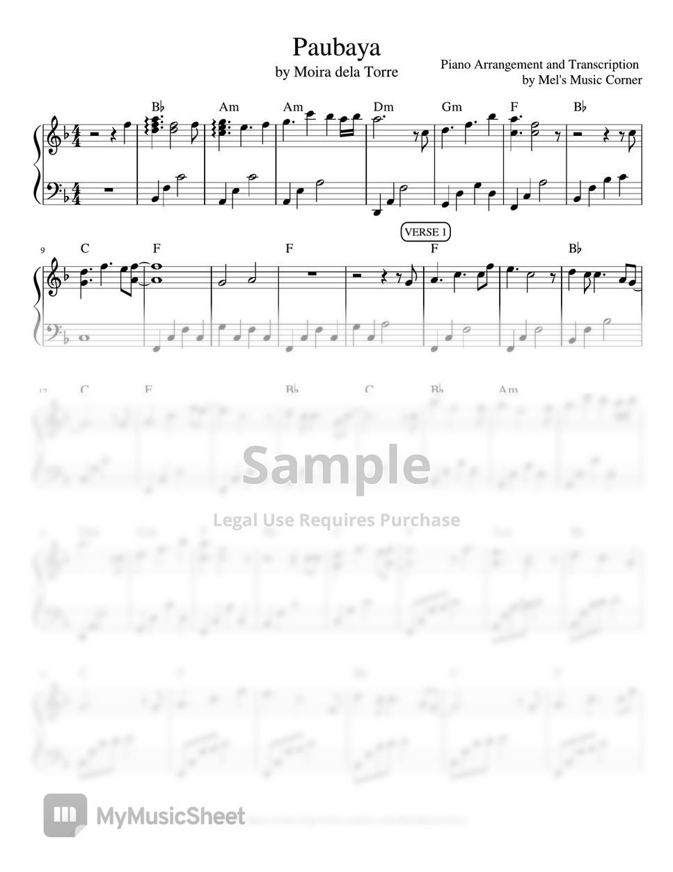 Moira - Paubaya (piano sheet music) by Mel's Music Corner