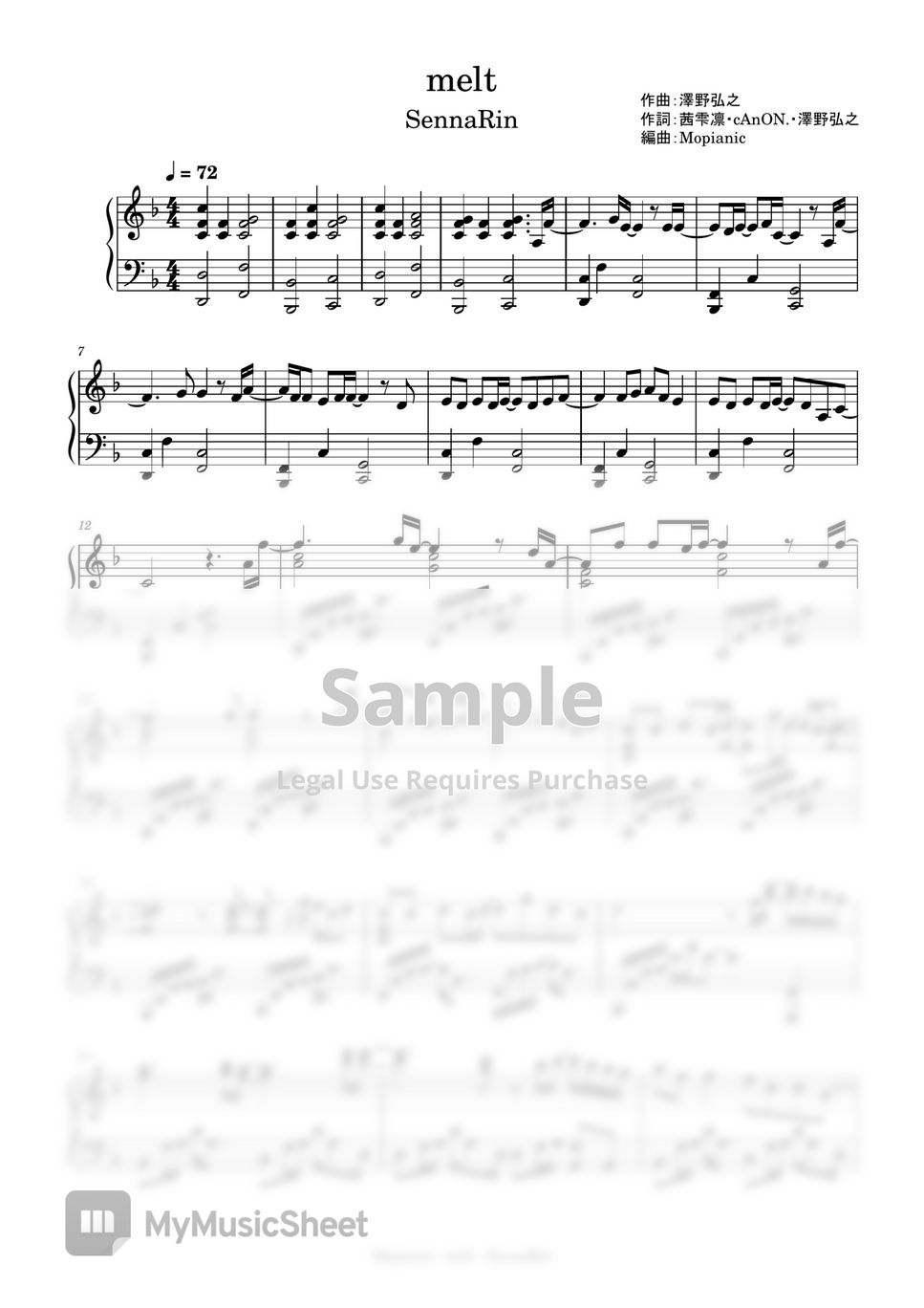 SennaRin - melt (intermediate, piano) by Mopianic