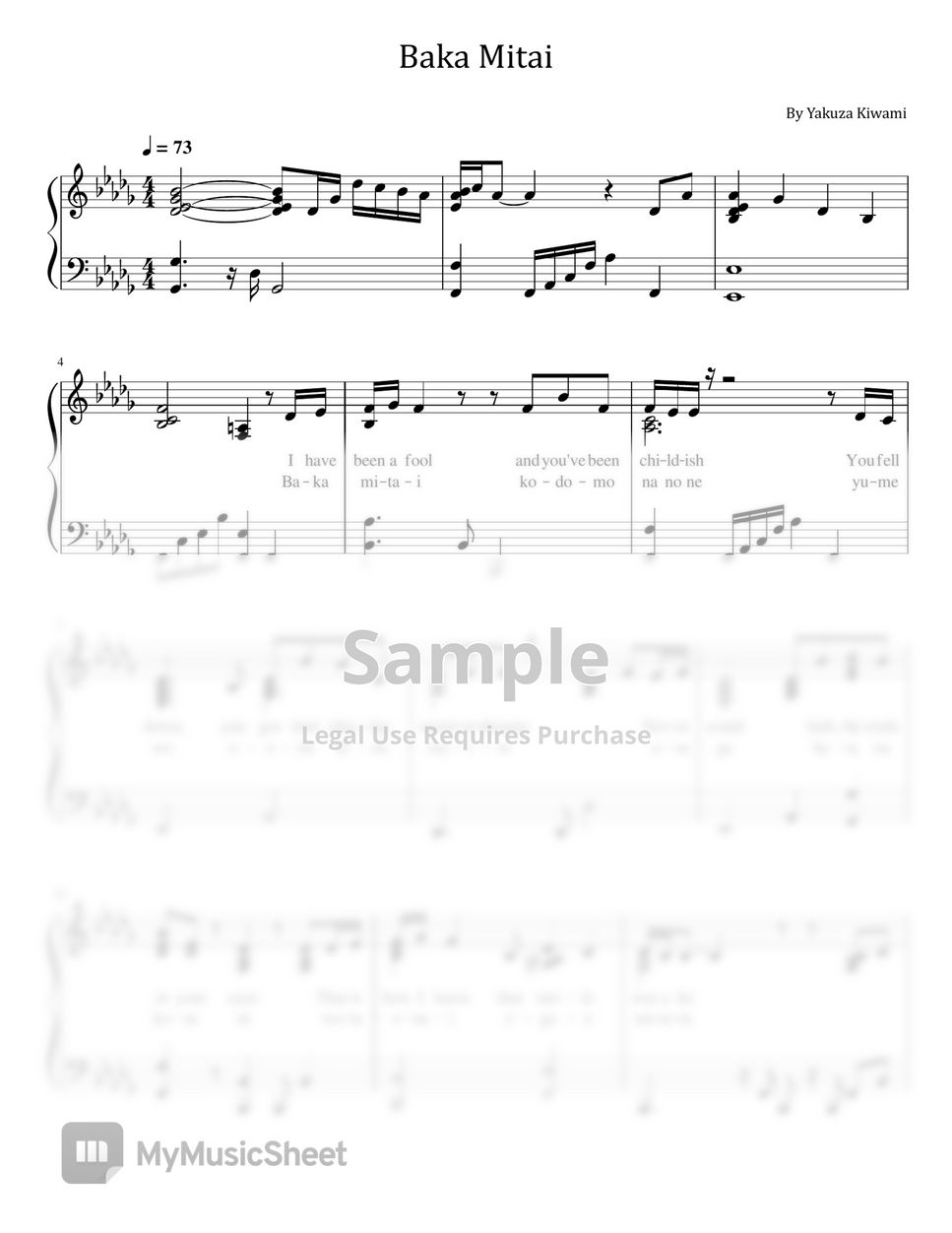 Baka Mitai Sheet music for Piano (Solo)