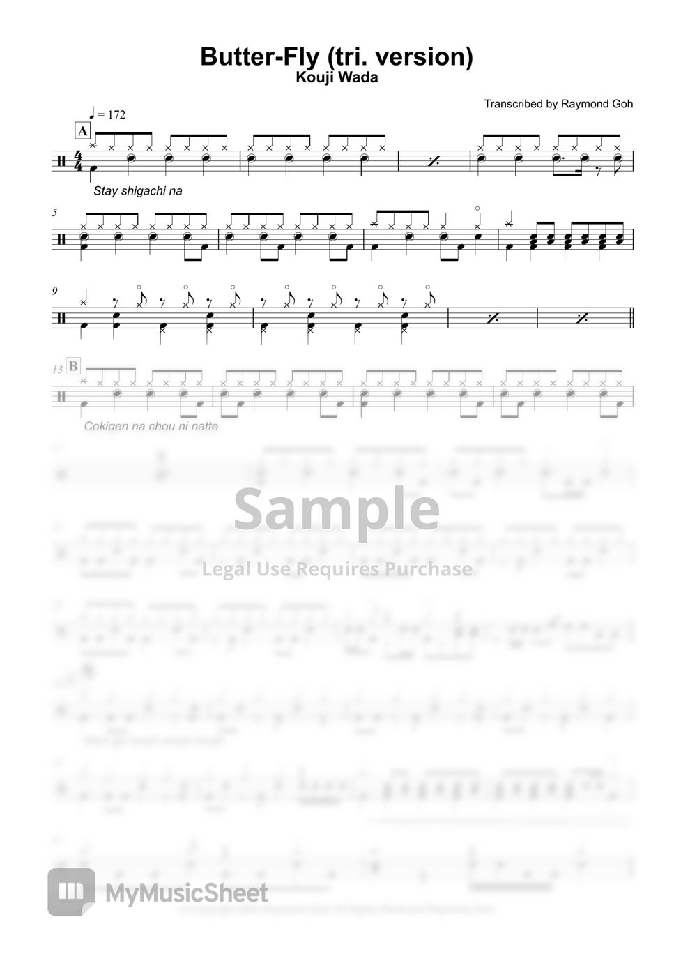 Digimon Opening Butter-Fly - Koji Wada Sheet music for Bass voice, Vocals,  Guitar, Drum group & more instruments (Mixed Ensemble)