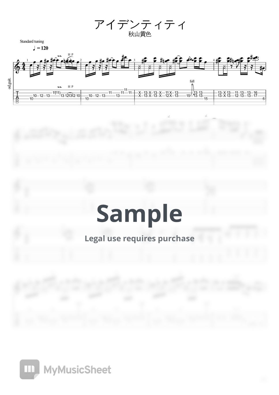 秋山黄色 - アイデン ティティ Sheet Music by 타브제작소