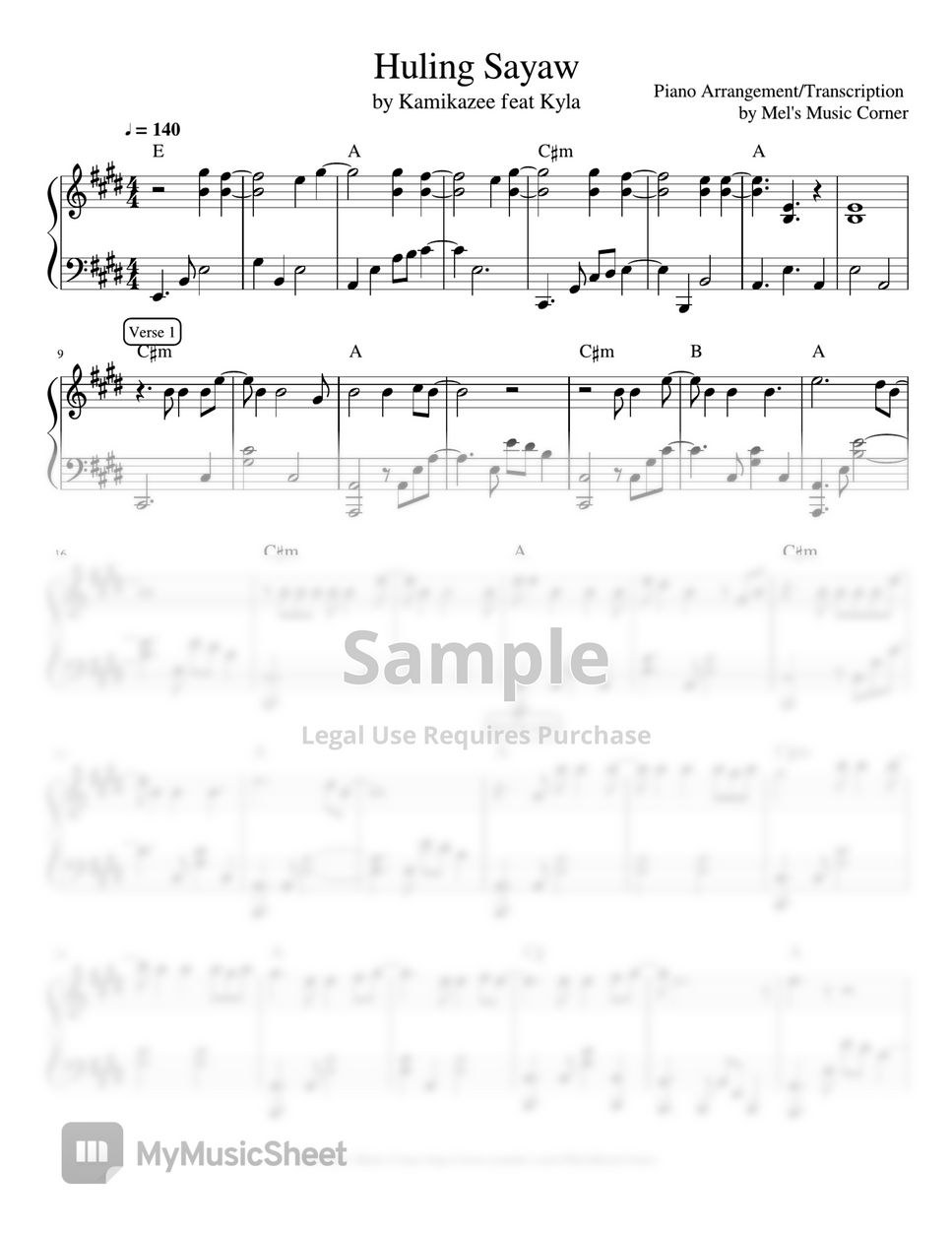 Kamikazee - Huling Sayaw (piano sheet music) by Mel's Music Corner