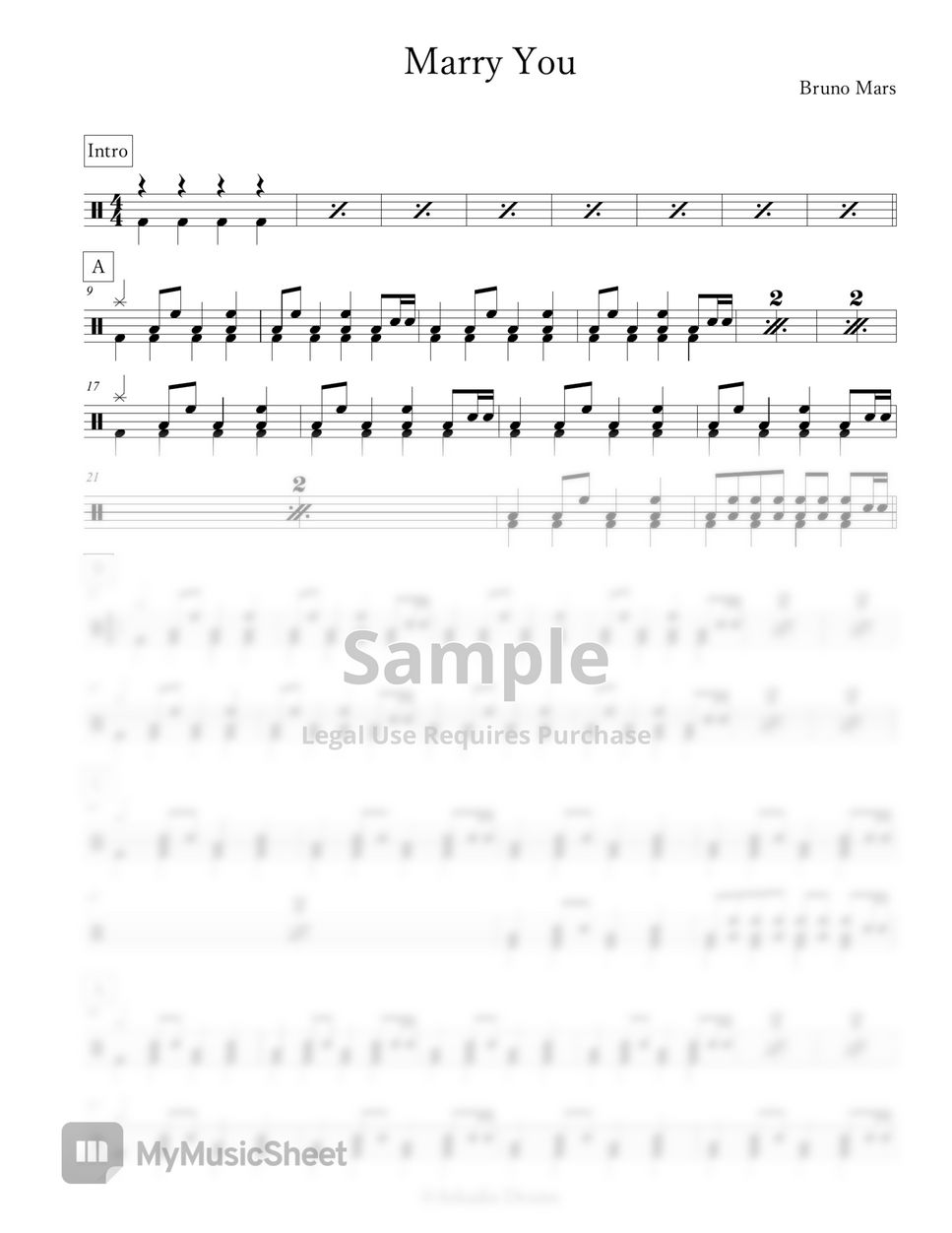 Bruno Mars Marry You Sheets By Arkadia Drums