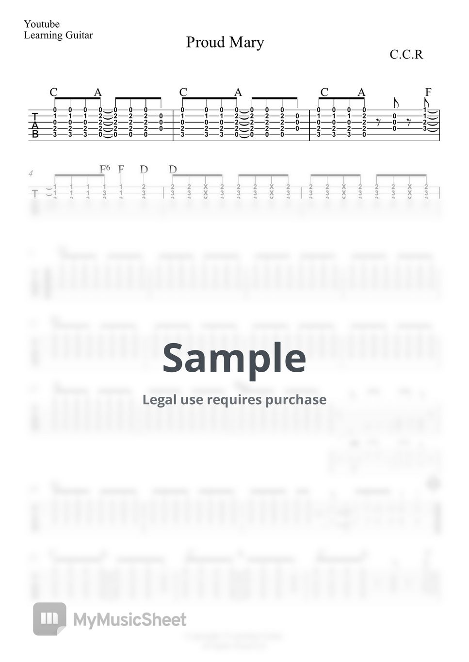 Creed Clearwater Revival - Proud Mary (Guitar TAB) by Learning Guitar