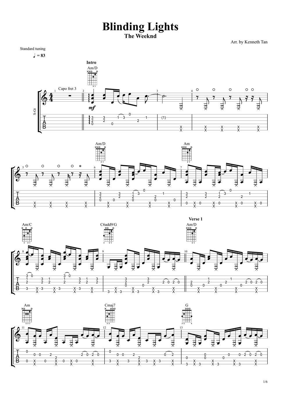 The Weeknd Fingerstyle Guitar Blinding Lights TAB by Acoustic