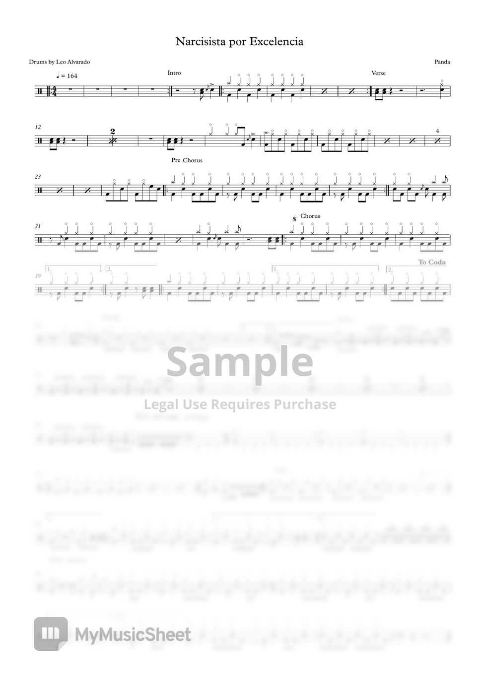 Panda Narcisista por Excelencia Notenblatt by Drum transcription Leo Alvarado