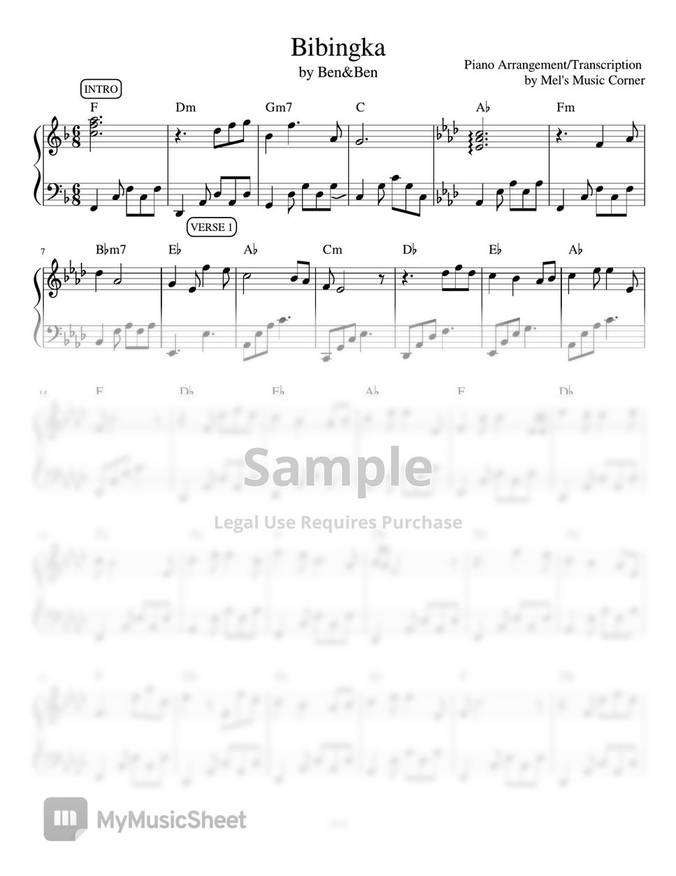 Ben&Ben - Bibingka (piano sheet music) by Mel's Music Corner