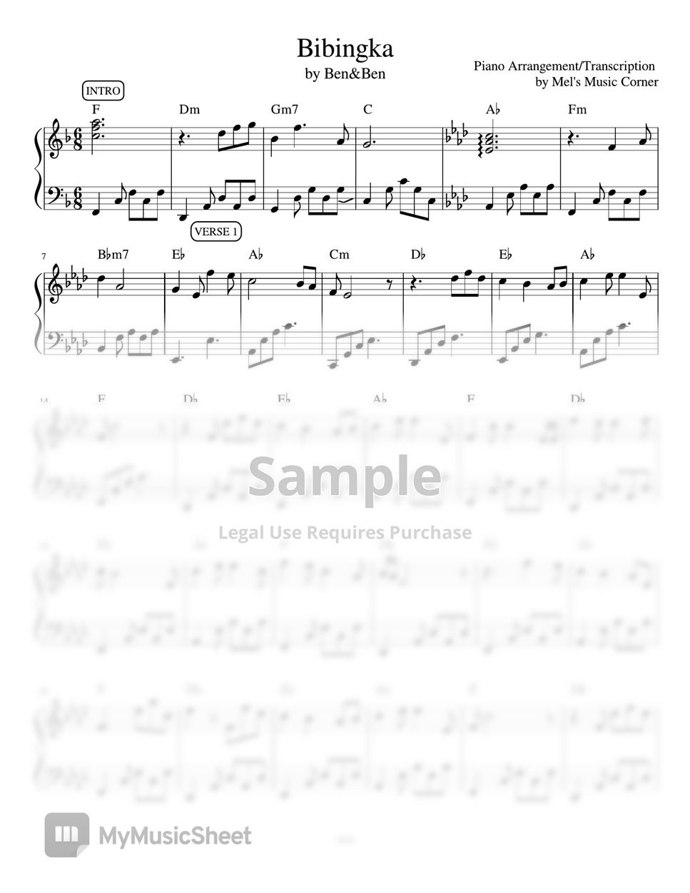 Ben&amp;Ben - Bibingka (piano sheet music) by Mel&#x27;s Music Corner
