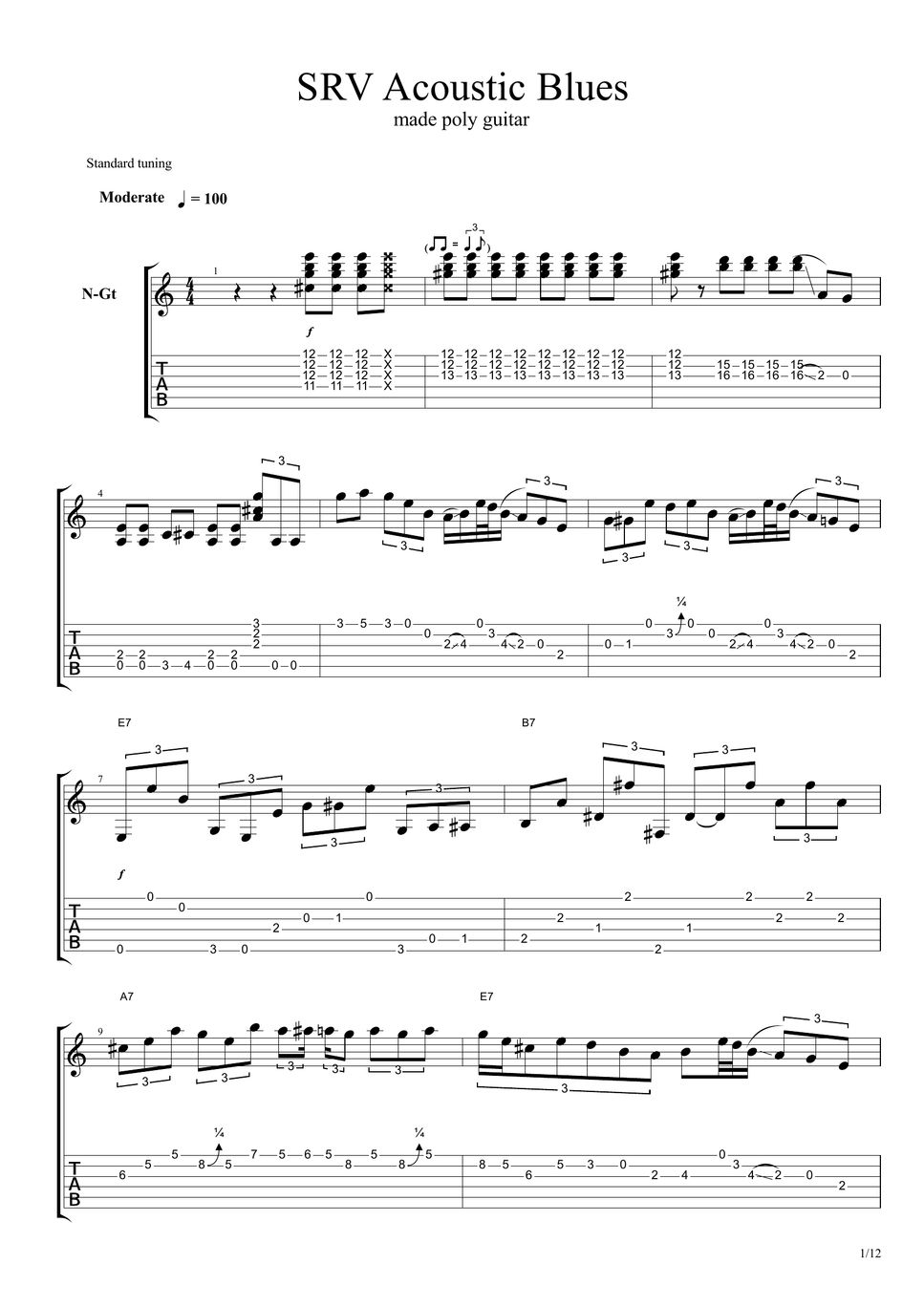 SRV SRV acoustic blues jam guitar Sheets by polyguitar