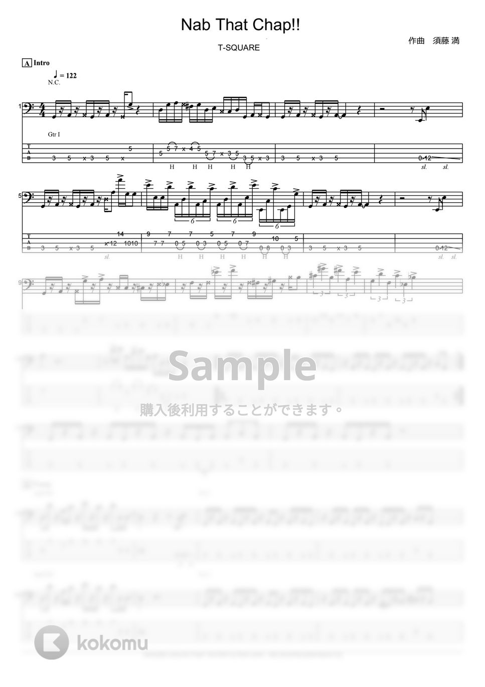 T-SQUARE - Nab That Chap!! (ベース Tab譜 5弦) by T's bass score