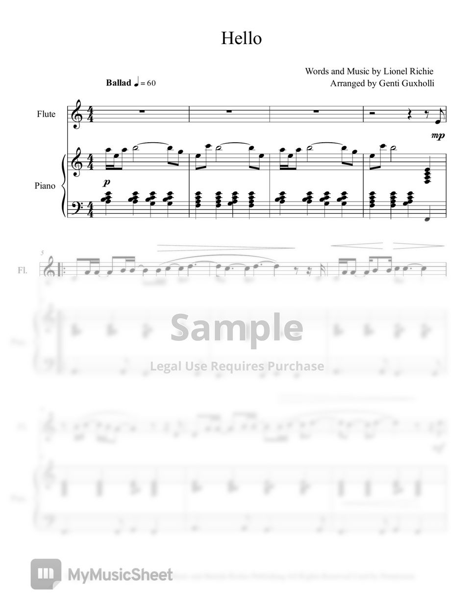 Lionel Richie - Hello (Flute Solo with Piano Accompaniment) by Genti Guxholli