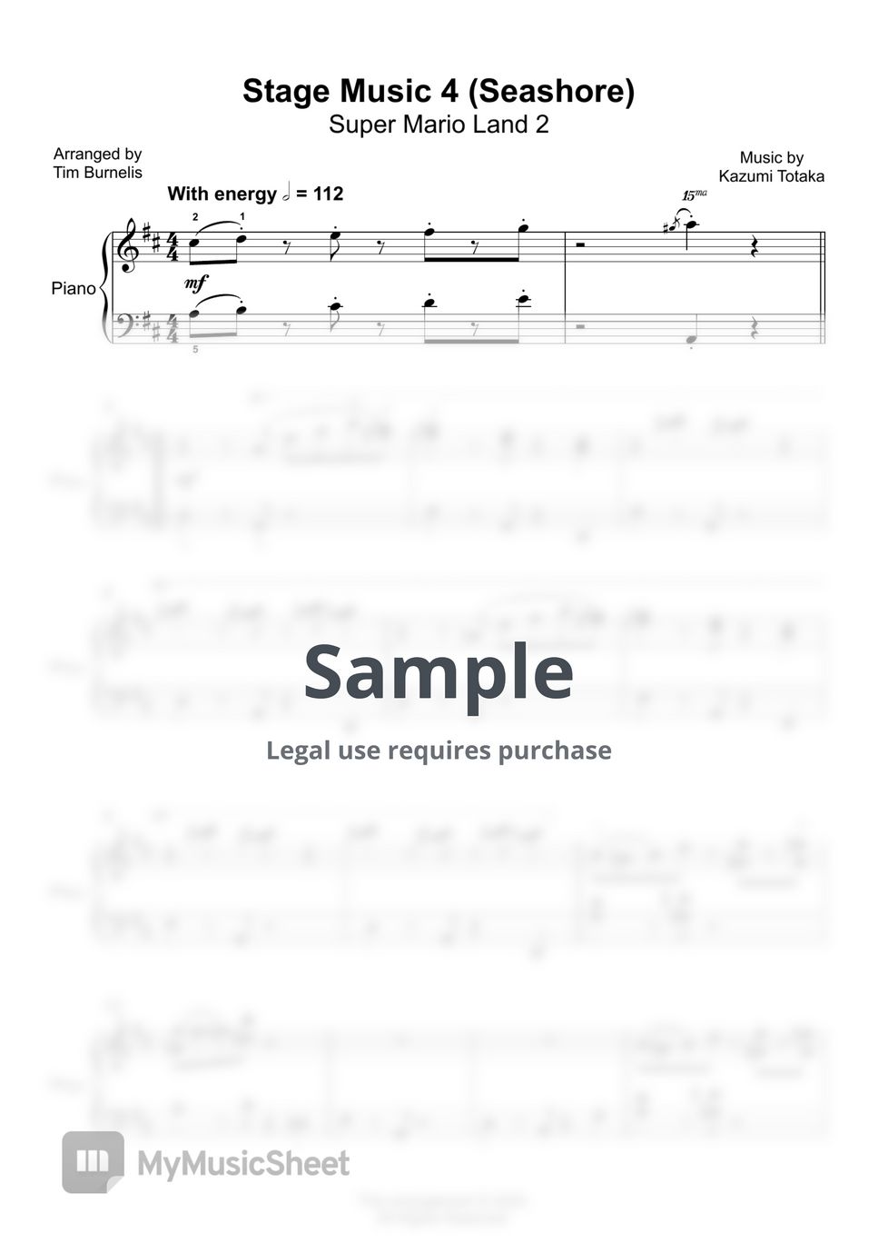 Super Mario Land 2 Stage Music 4 (Seashore) Sheets by Tim Burnelis