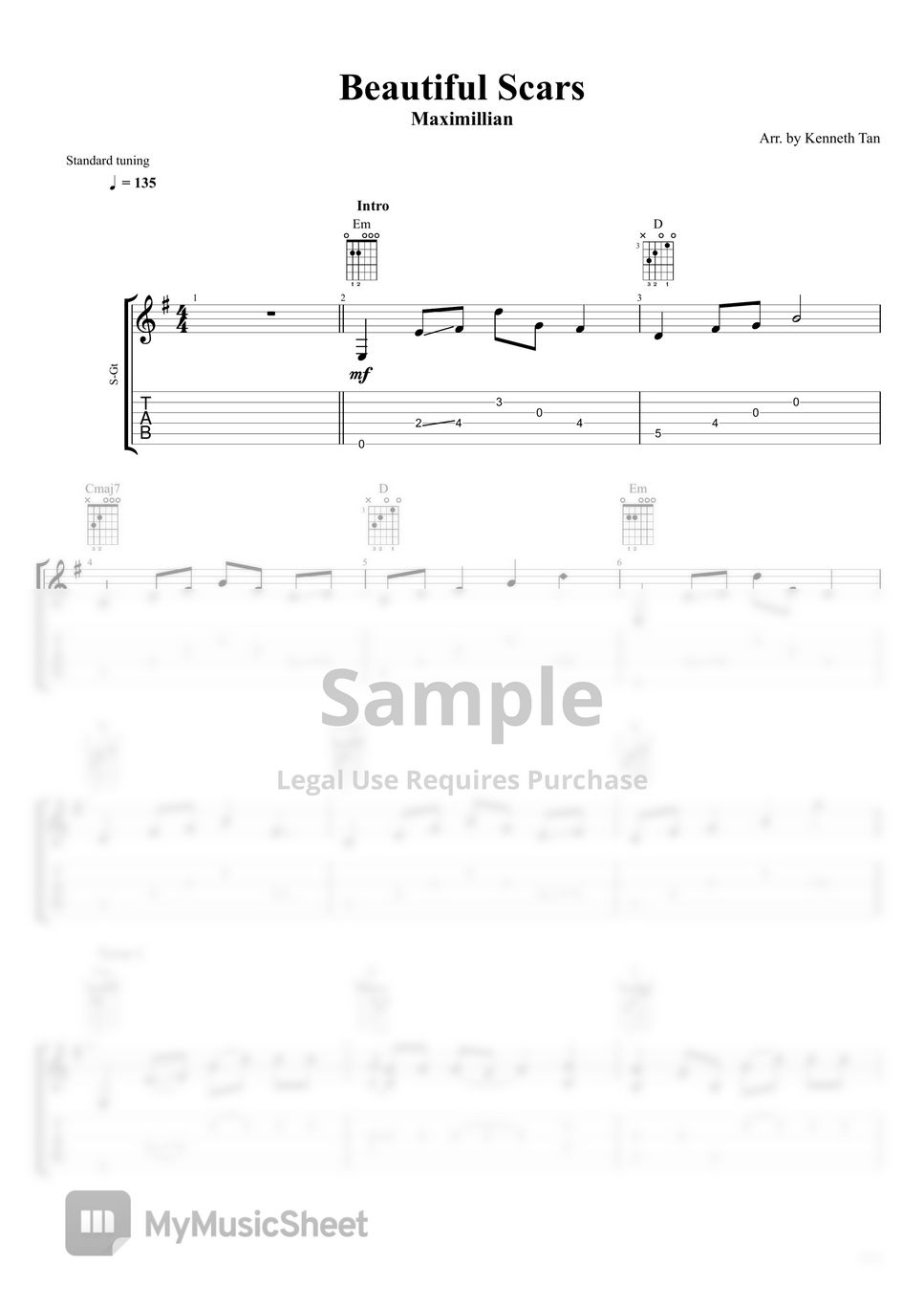 Maximillian Fingerstyle Guitar Beautiful Scars Sheets by