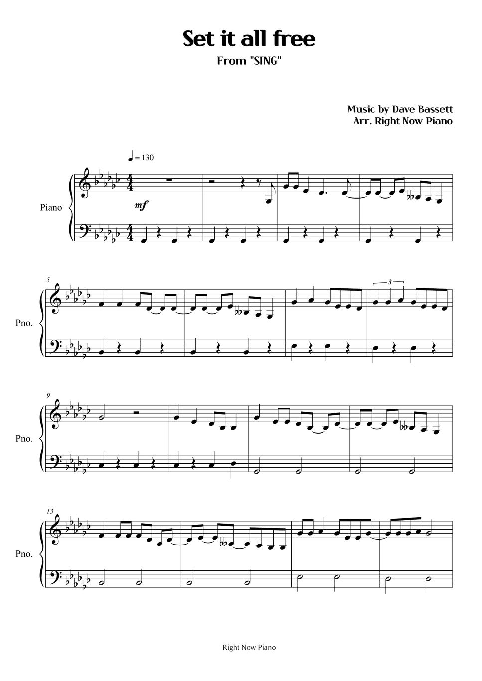 SING Set it all free Spartito by Right Now Piano