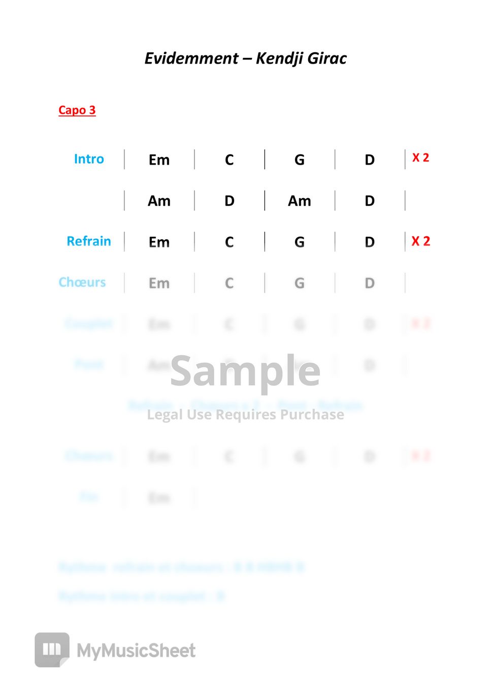 Kendji Girac Evidemment Sheets by Accords et rythme pour guitare