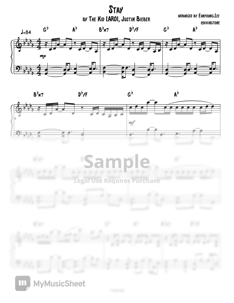 The Kid LAROI, Justin Bieber - STAY (piano sheet / 피아노 악보) by divingtone
