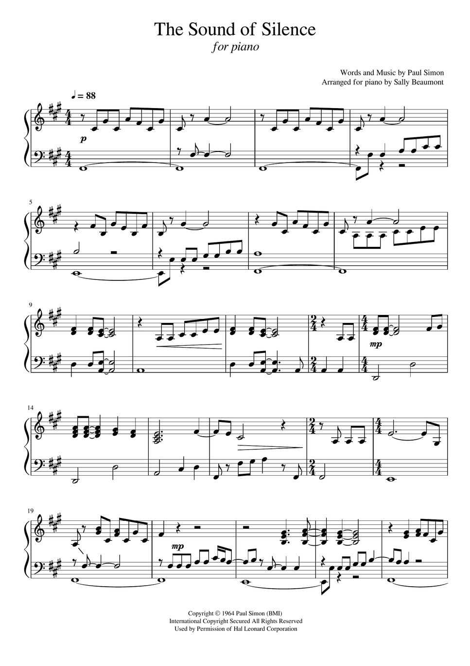 Simon and Garfunkel The Sound of Silence (Piano) Sheets by Sally Beaumont