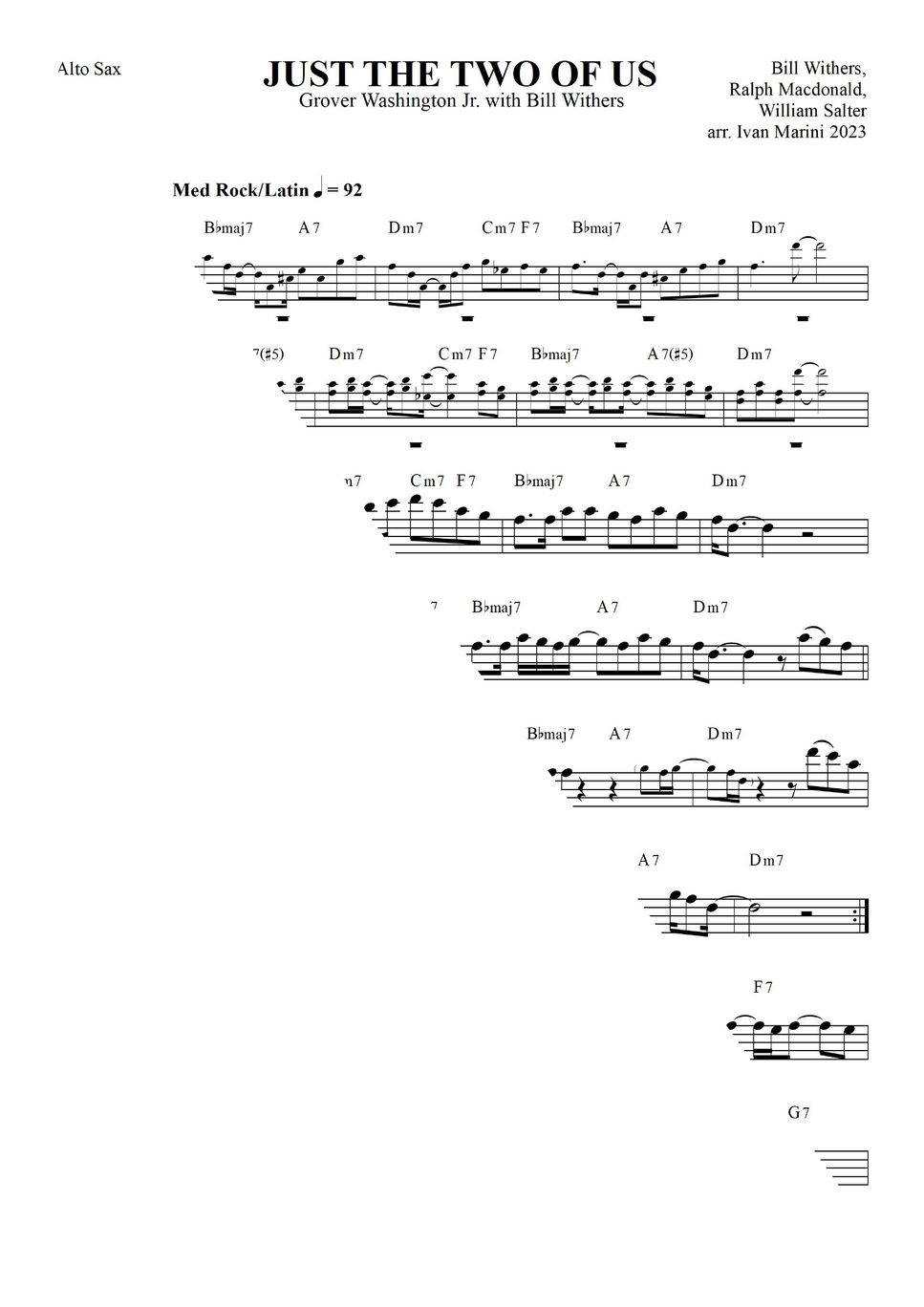 Bill Withers, Grover Washington Jr. JUST THE TWO OF US (for Alto