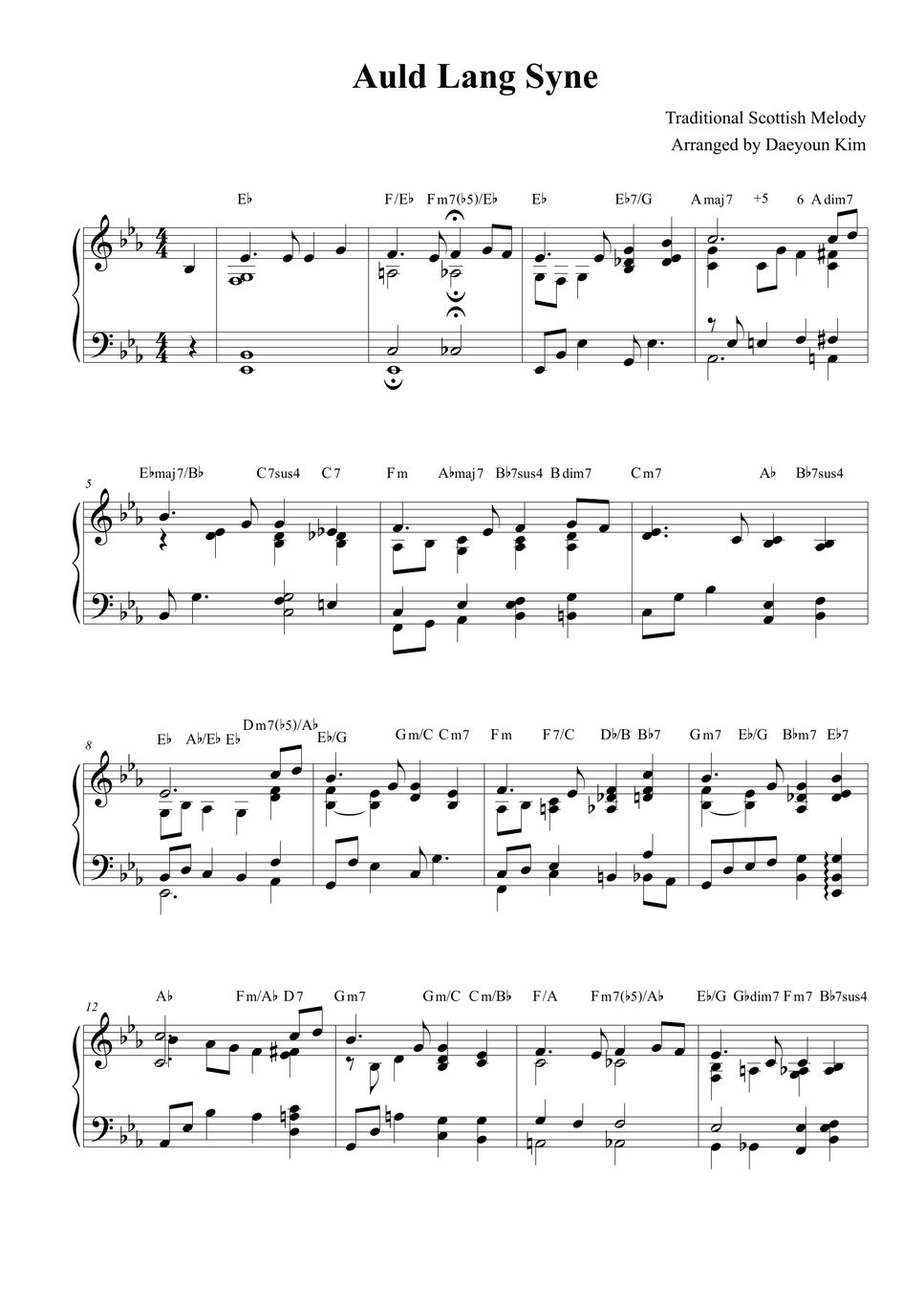 Scottish Folk Song Auld Lang Syne Sheets by Daeyoun Kim